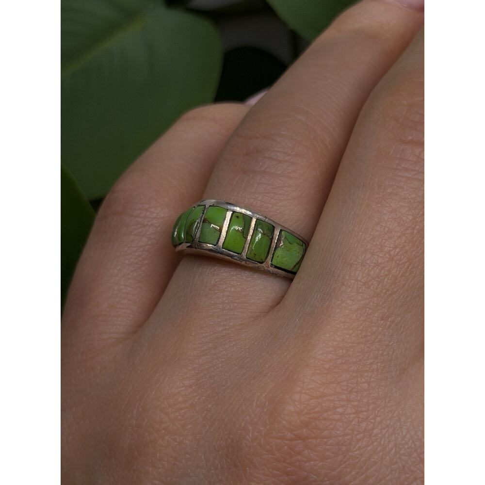 Vintage 925 Sterling Silver Green Turquoise Ring Size 7 - Picture 4 of 9